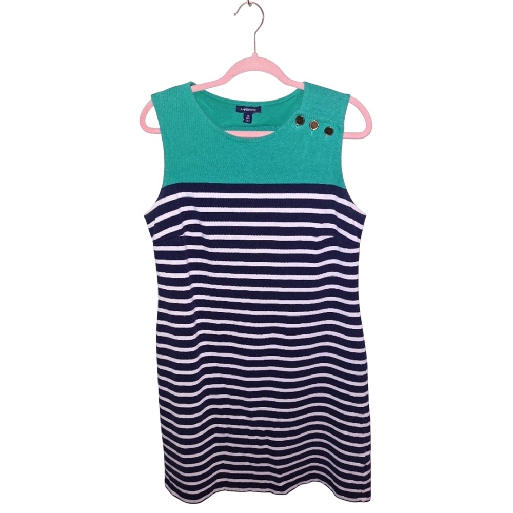 Lands End Nautical Preppy Coastal Grandma Dress Size Medium Green White and Blue